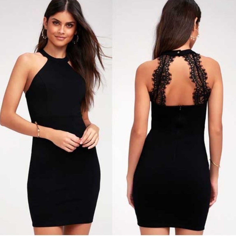 LULUS Endlessly Alluring Black Bodycon Dress Small High Neck Lace